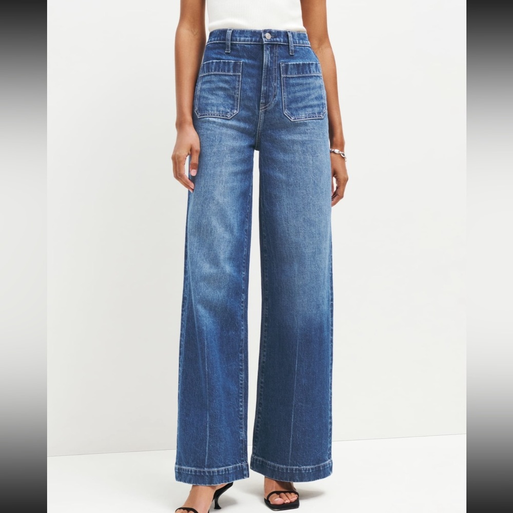Reformation Blue Wide-Leg Flare Jeans
